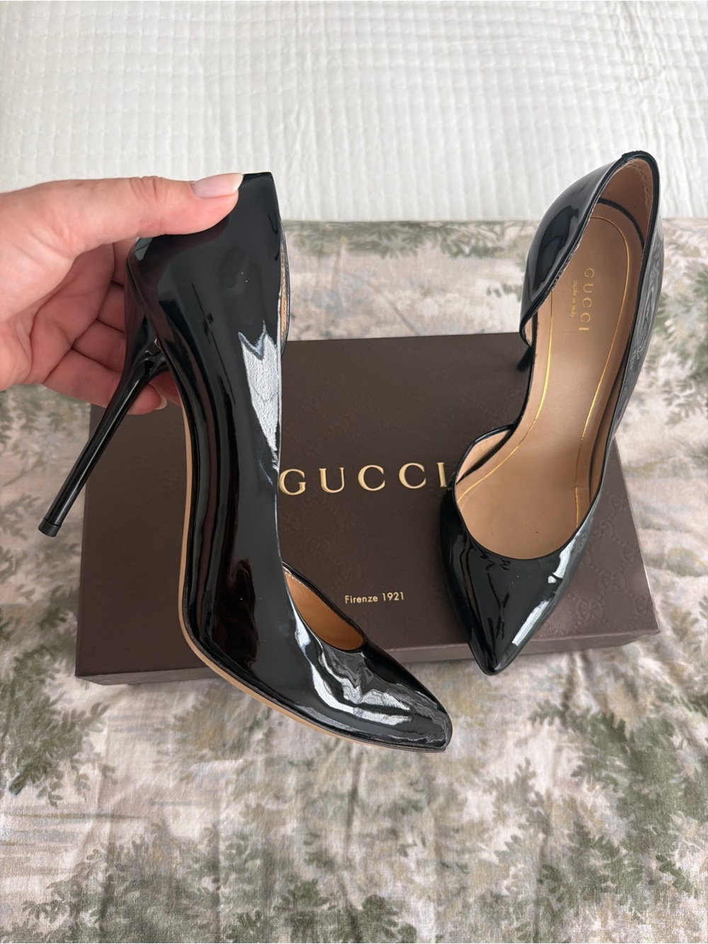 Gucci Black Patent Leather Pointed-Toe Stiletto Heels